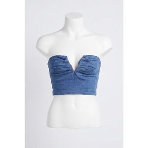 NEW LINE AND DOT joey denim top with ruched front detail in blue